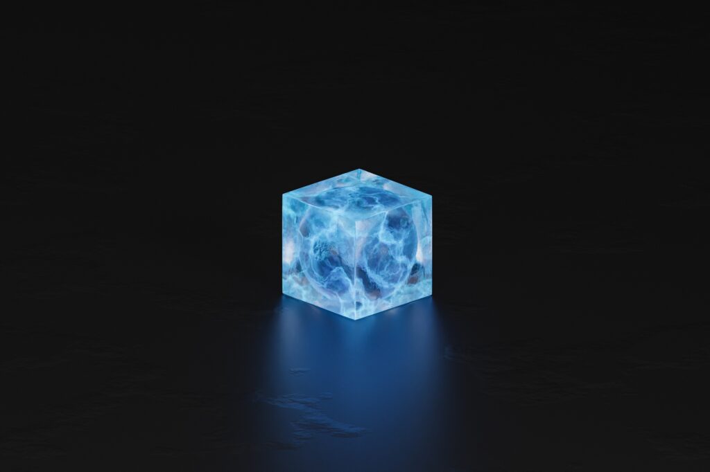 Abstract blue cube on black background